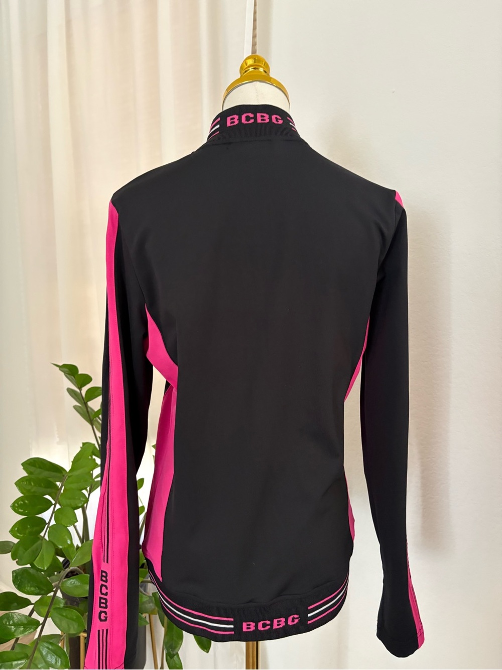 BCBG Black and Hot Pink Zip-Front Bomber Jacket - Picture 6 of 10